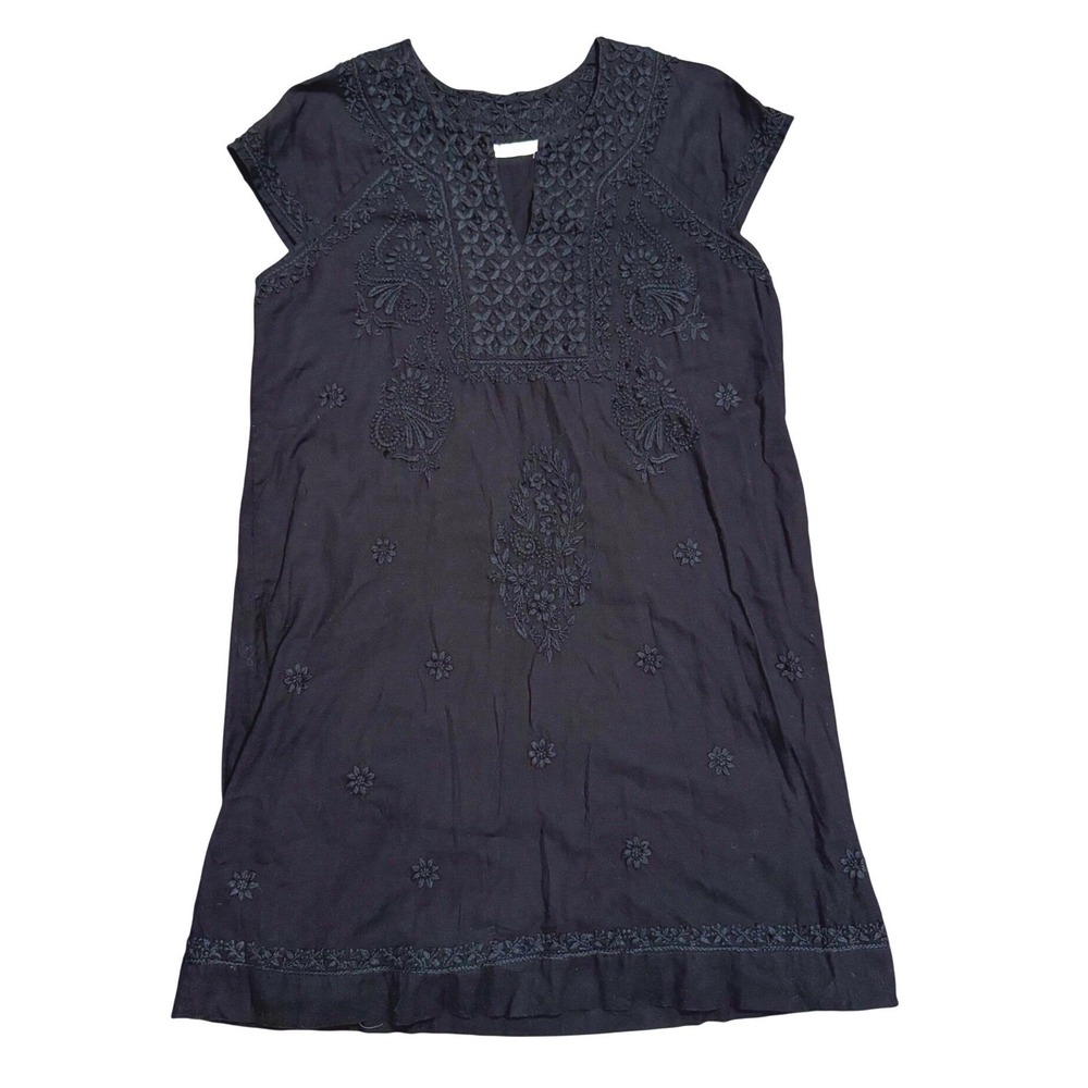 Roller Rabbit Black Embroidered Cotton Shift Dress Womens Large Boho lined - Picture 2 of 9